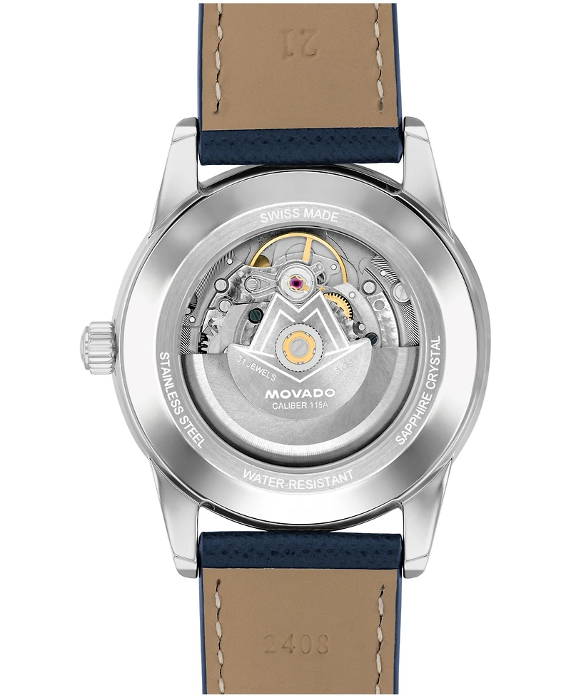Movado Men's Museum Taga Swiss Automatic Blue Leather Watch 40mm