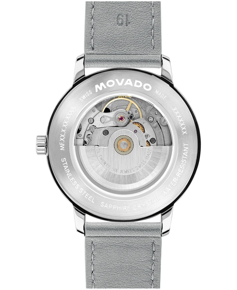Movado Men's Movado Face Swiss Quartz Dark Gray Leather Watch 39mm