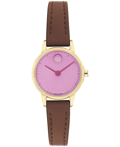 Movado Women's Baby Face Swiss Quartz Warm Brown Leather Watch 22.50mm