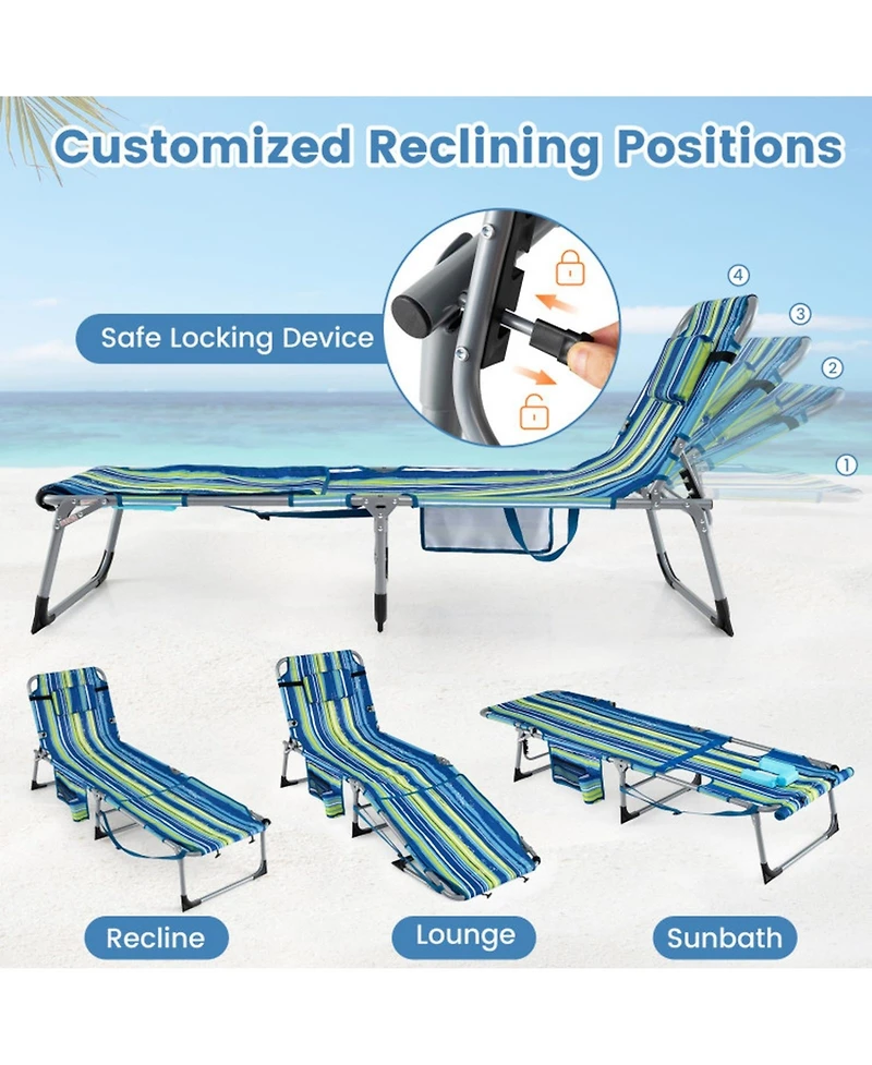 Sugift Dual-Use Portable Tanning Chair with 4-Level Recline and Removable Face Flap