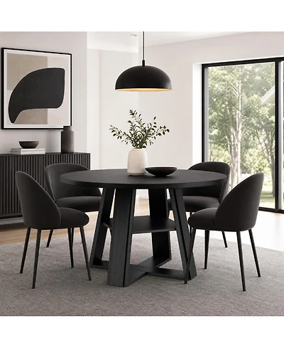 homfan Modern Farmhouse 43" Round Dining Table - Wooden Pedestal with Built-in Storage Shelf, Space-Saving for Apartments, Seats 2-4