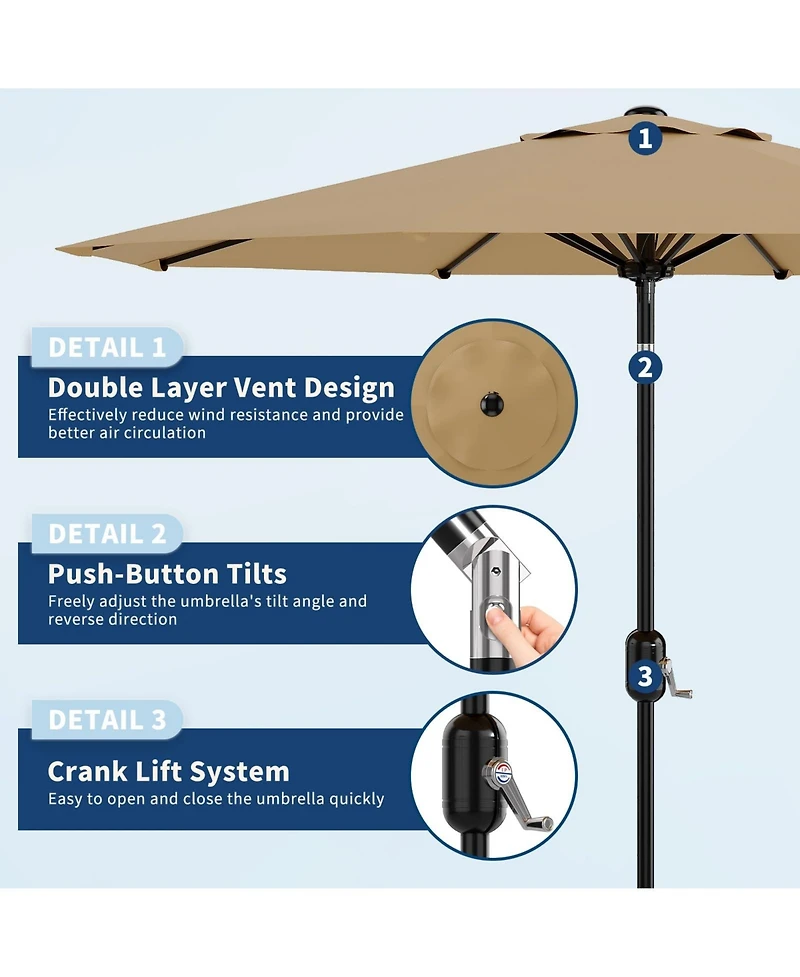 gaomon Solar Patio Umbrella with 40 Led Lights and Crank Tilt, Large Uv-Resistant Outdoor Patio Market Umbrella with 8 Ribs