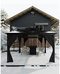 gaomon Hardtop Gazebo 12x20 Feet, with Double Polycarbonate Roof, Aluminum Alloy Frame, Net, and Curtain, Permanent Building of Backyard Luxury