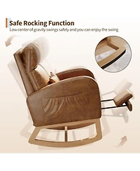 gaomon Pu Leather Rocking Chair with Footrest, Modern Nursery Glider Chair with Side Pockets and Pillow