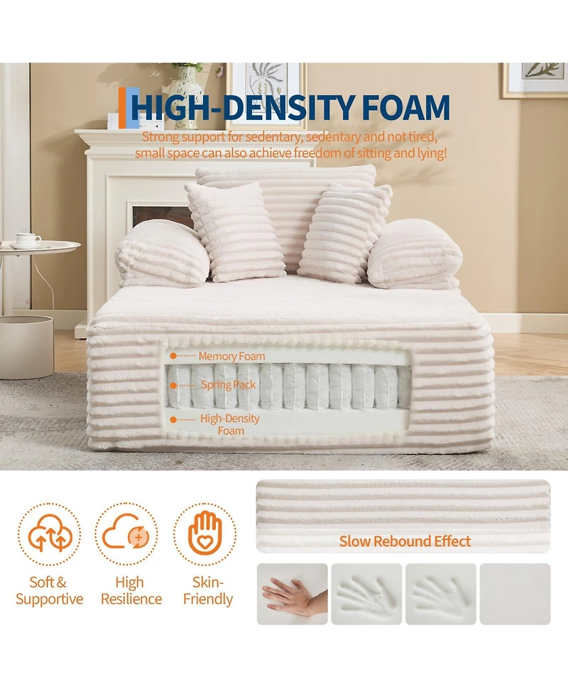 gaomon Corduroy Sleeper Sofa Bed Extra Large Indoor Chaise Lounge Soft Cloud Reading Chair Flexible Lounger for Living Room