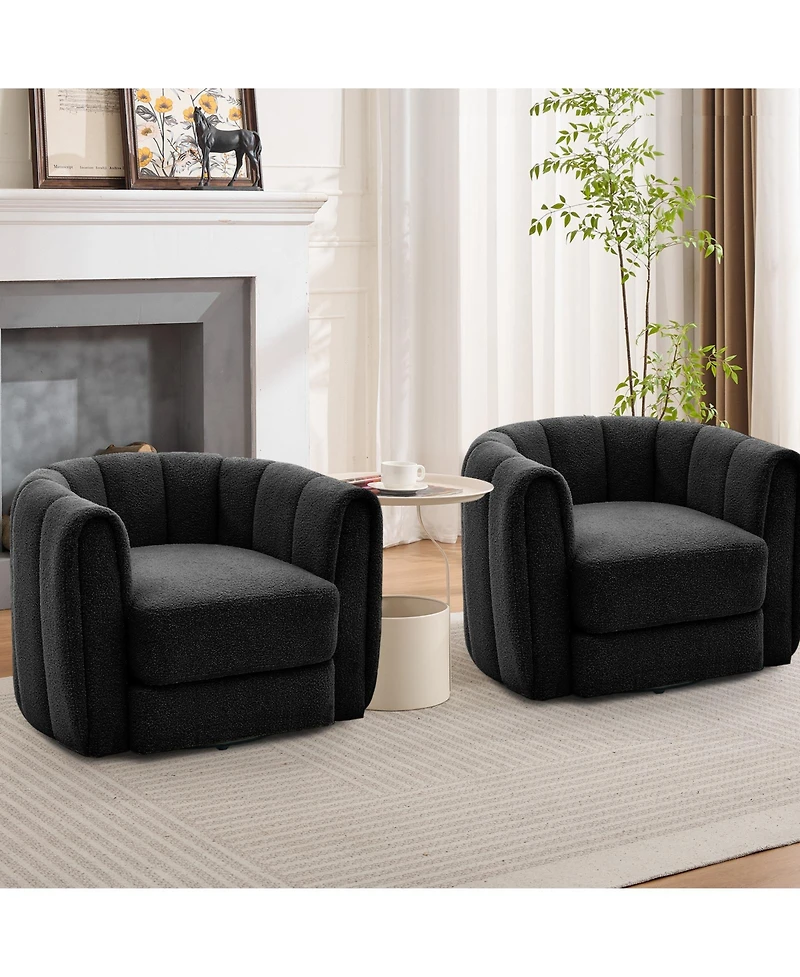 gaomon Modern Striped Swivel Barrel Accent Chair, 360degree(s) Rotating Soft Upholstered Arm Lounge Chair for Living Room Bedroom Office Small Spaces