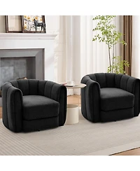 gaomon Modern Striped Swivel Barrel Accent Chair, 360degree(s) Rotating Soft Upholstered Arm Lounge Chair for Living Room Bedroom Office Small Spaces