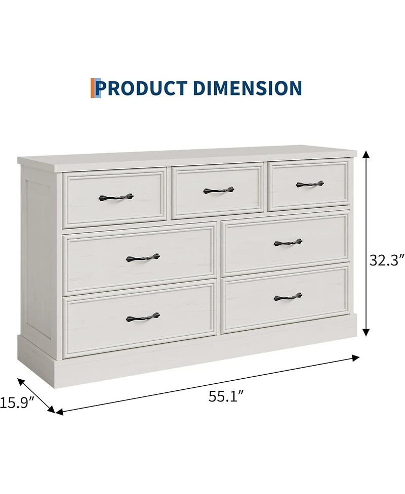 gaomon 7 Drawer Dresser for Bedroom, 55'' Wide Wooden Dressers with Metal Handle