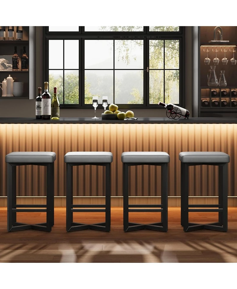gaomon Set of 4 24.6 Inch Counter Height Backless Barstools, Upholstered Pu Leather Seats with Metal X-Frame and Footrest, Modern Kitchen Stools