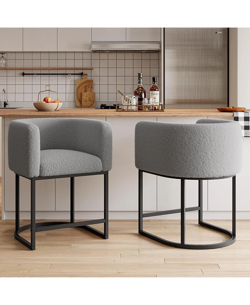 gaomon Bar Stools Set of 2 with Lambswool Cushioned Seats, Modern Upholstered Counter Height Bar Stools with Backrest and Arms, Metal Frames