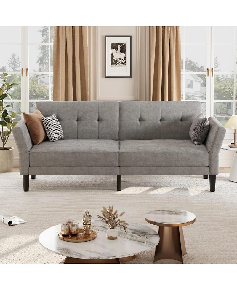 gaomon 89 Inches Convertible Sofa Bed, Modern Chenille Sleeper Sofa with Adjustable Backrest and Armrest, Deep Seat Futon Couch