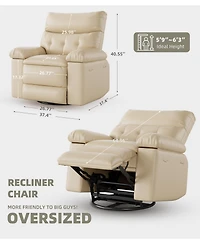 gaomon 27" oversized swivel rocker recliner chair with Pu leather, manual recline, heat and massage, and 360degree(s) rotating base for living room co