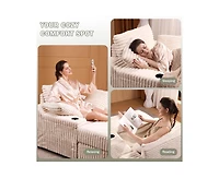 gaomon Upholstered Corduroy Chaise Lounge Chair with Storage Ottoman and Three Pillows, Single Sleeper Sofa Bed for Living Room or Bedroom