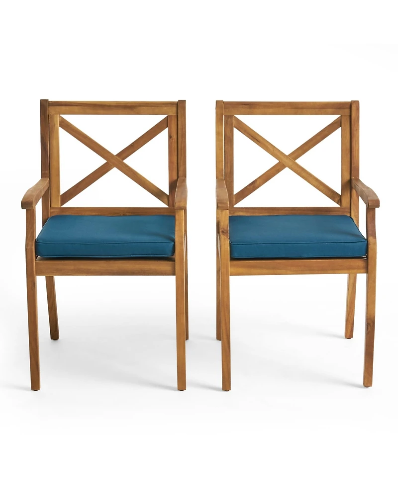 Clihome 2Pieces Outdoor Dining Chairs with Cushions Acacia Wood Patio