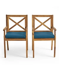 Clihome 2Pieces Outdoor Dining Chairs with Cushions Acacia Wood Patio
