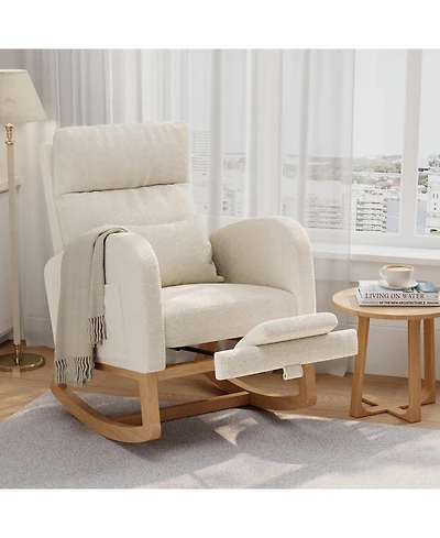 gaomon Teddy Fleece Rocking Chair with Footrest, Modern Nursery Glider Chair with Side Pockets and Pillow