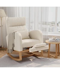 gaomon Teddy Fleece Rocking Chair with Footrest, Modern Nursery Glider Chair with Side Pockets and Pillow