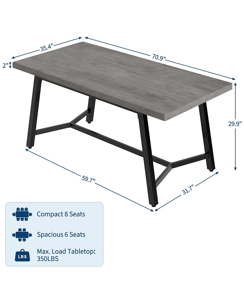 gaomon 71" Wood Dining Table for 6-8 with Recessed Footrest and Curved Edge, Rectangular