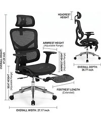 gaomon Fabric Ergonomic Office Chair with Footrest, Adjustable Height and Arms, Split Back, Manual Recline