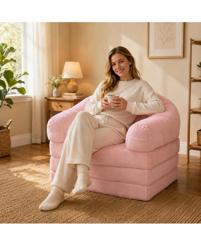 gaomon Chenille Folding Sofa Bed, Convertible Sleeper Chair with U-Shaped Arms, No Assembly Required