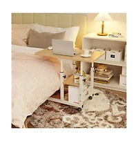 gaomon Adjustable Height C Table with Wheels, Overbed Table with Storage Shelves