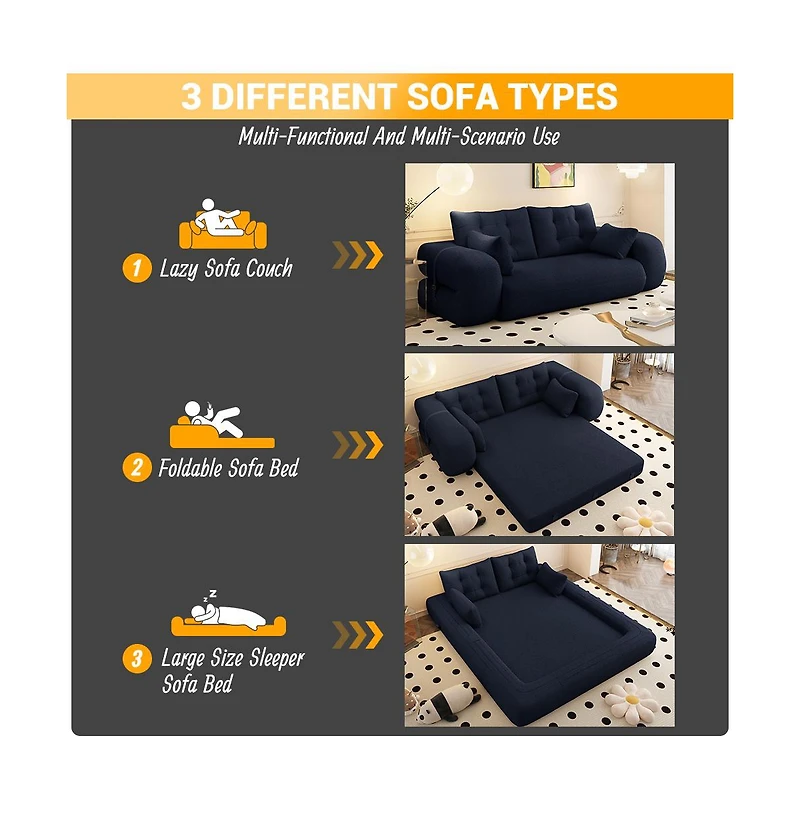 Clihome 78.7" Folding Sleeper, 3-in-1 Convertible Sofa Bed - Teddy Velvet Floor