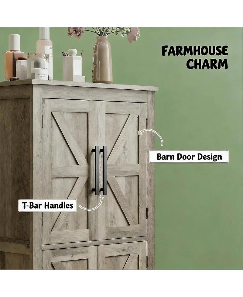 Clihome Farmhouse Storage Cabinet Rustic Floor Cabinet with Barn Door, Adjustable Shelves