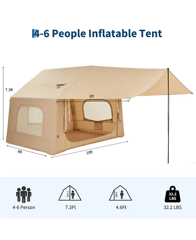 gaomon 10.5ft x 8.2ft Quick Setup Inflatable Camping Tent, Air Glamping Tent for 2-6 Person for Camping, Beach, Outdoor with Canopy