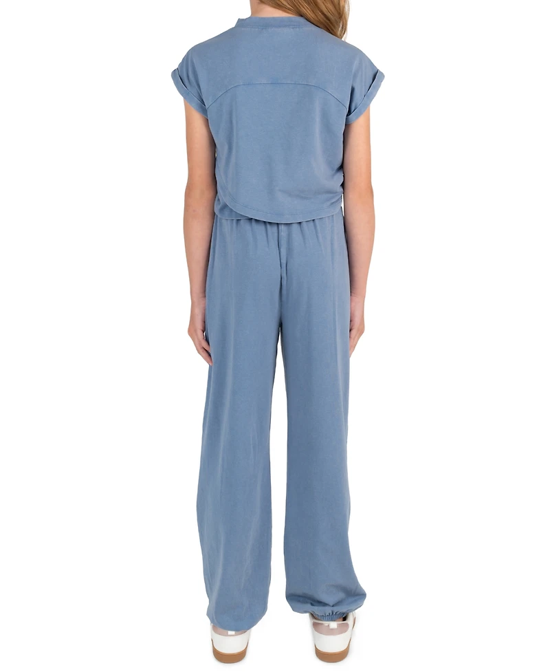 Tween Diva Girls' 7-12 Washed Jersey Knit Crossover T-Shirt and Jogger Pants, 2-Piece Set