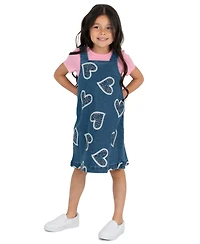 Rare Editions Girls' 2T-6X Short-Sleeve T-Shirt and Denim Jumper, 2-Piece Set