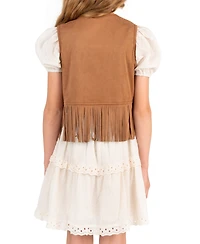 Rare Editions Girls' 7-14 Sleeveless Vest and Clip Dot Cotton Puff Sleeve Dress, 2-Piece Set
