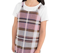 Rare Editions Girls' 2T-6X Rib Knit T-Shirt and Plaid Pleated Jumper, 2-Piece Set