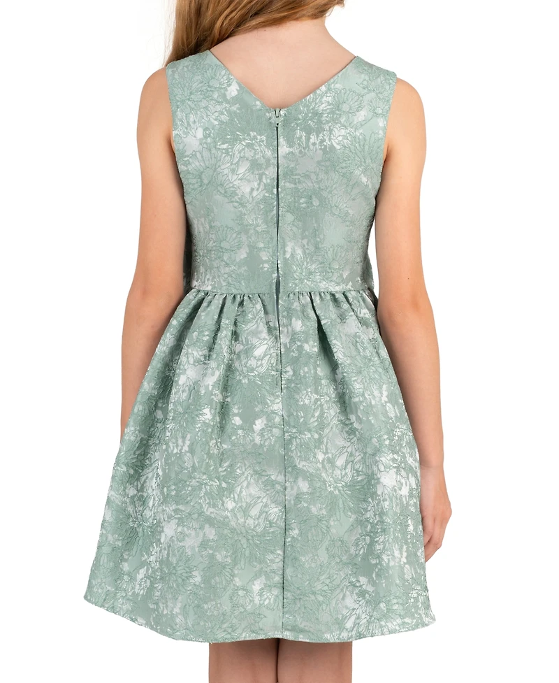 Rare Editions Girls' 7-16 Brocade Large Bow Sleeveless Dress