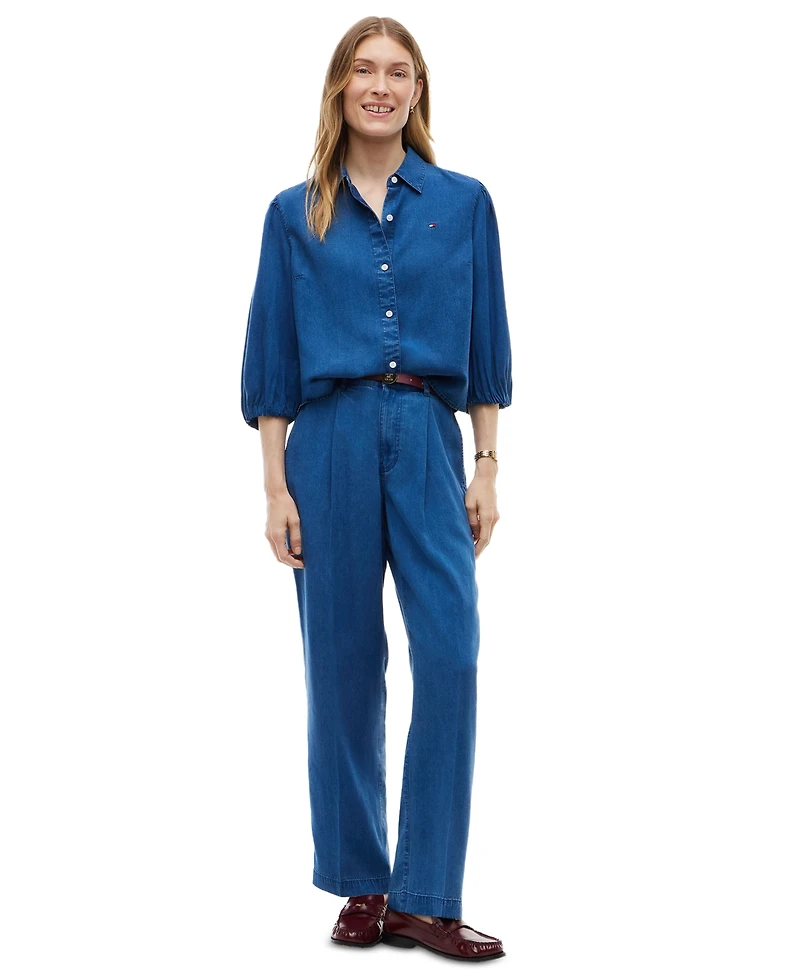 Tommy Hilfiger Women's Chambray Puff-Sleeve Button-Front Shirt