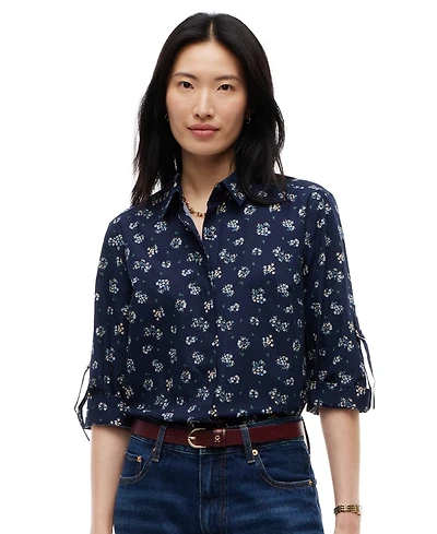 Tommy Hilfiger Women's Cropped Printed Roll-Tab Sleeve Shirt