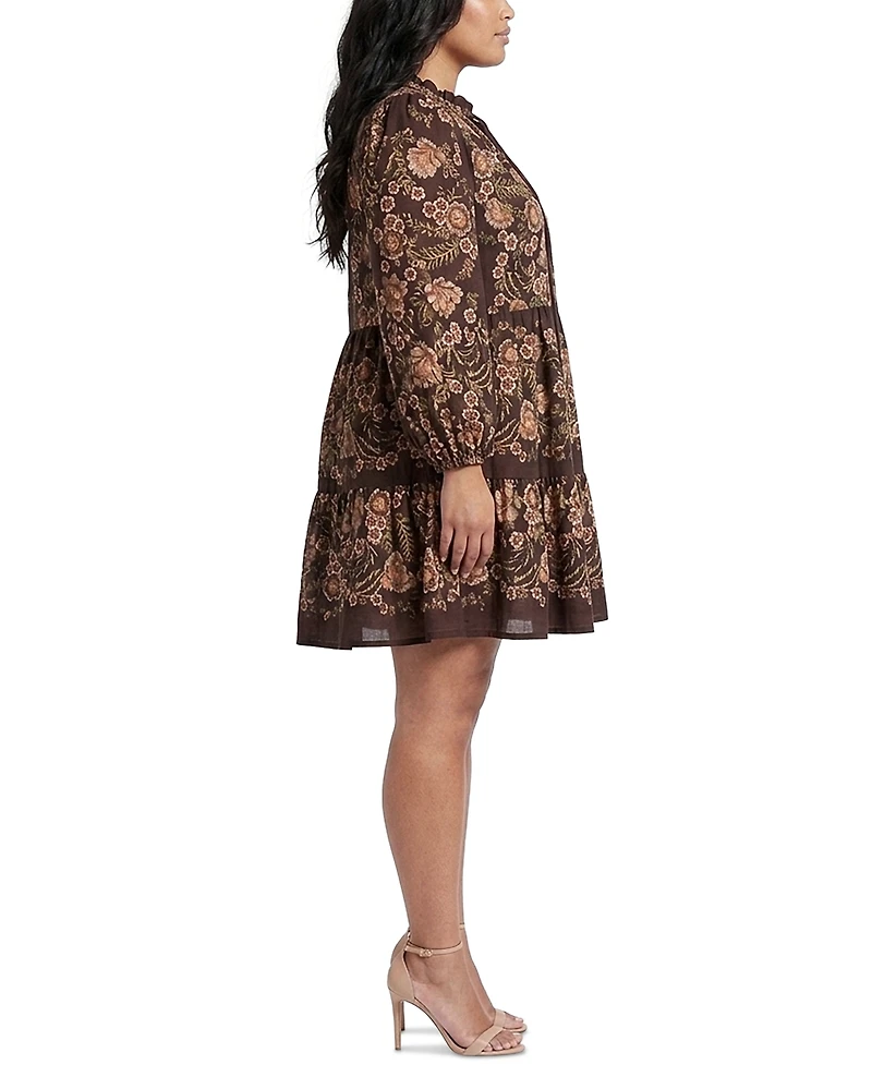 Taylor Plus Printed Chiffon Babydoll V-Neck Dress