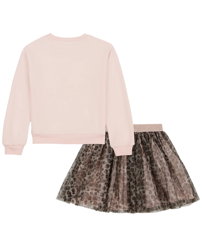 Kids Headquarters Toddler Girls' 2T-4T Sweatshirt and Leopard Print Skirt, 2-Piece Set