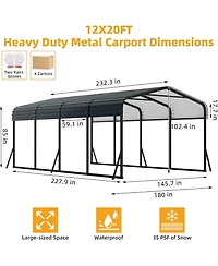 gaomon 12x20 feet Heavy Duty Carport and Metal Garage Kit with Galvanized Steel Roof, Anti-Leak Metal Carports for Vehicles