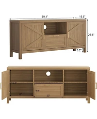 gaomon 59 Inch Farmhouse Tv Stand, Wooden Media Console with Cabinets, Drawer and Open Shelf