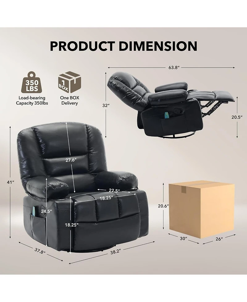 gaomon Oversized Recliner Chair, 360degree(s) Swivel Recliner for Adults,Rocking Recliner Chair with Heat and Massage