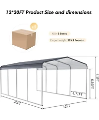 gaomon 12x20 Metal Carport, Heavy Duty Carport, Shelter with Galvanized Metal Roof and Updated Frame, Car Canopy Garage for Car, Pickup
