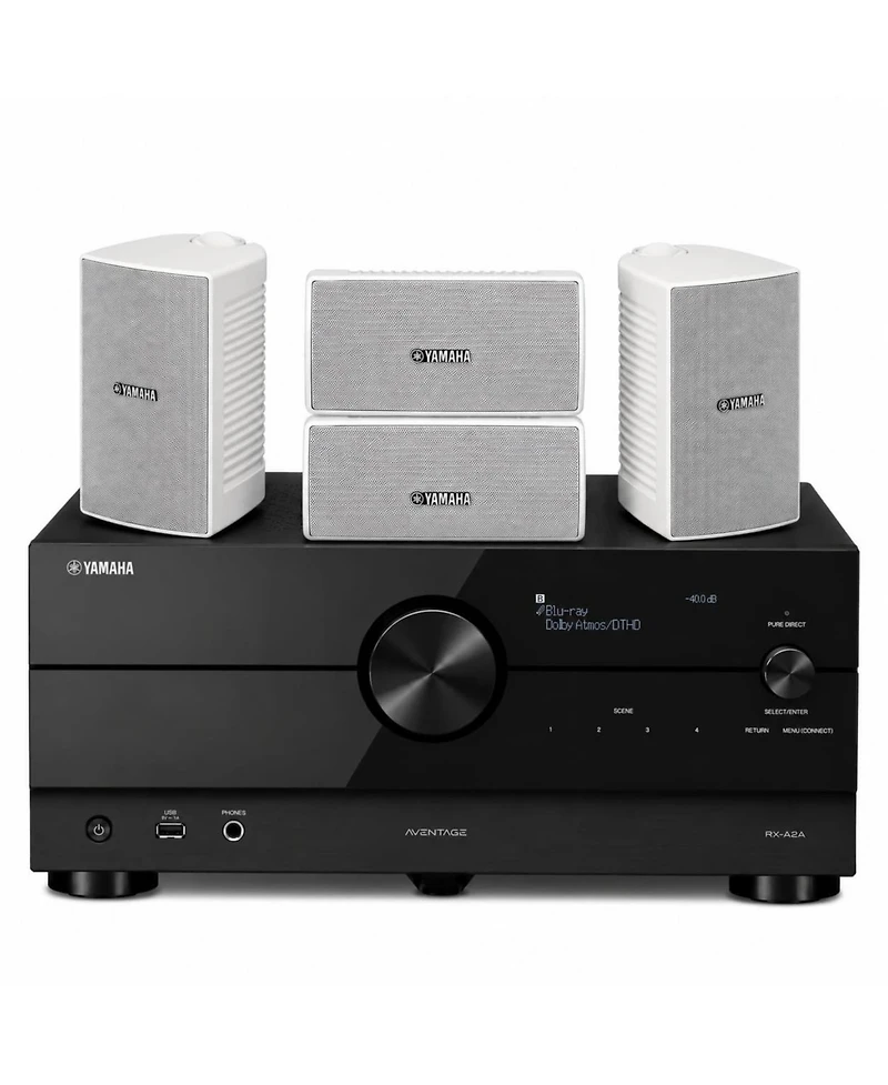 Yamaha Rx-A2A 7.2-Channel 8K Av Receiver with 4 White Speakers