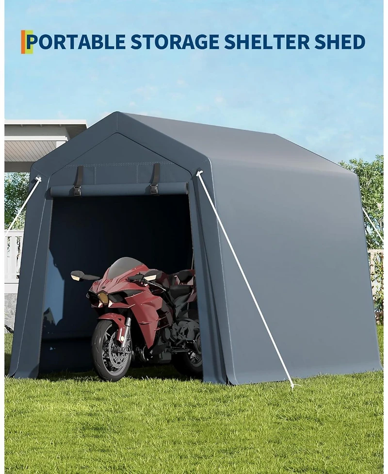 gaomon Portable Outdoor Storage Shed with Roll-Up Zipper Door and Vent, 240G Heavy-Duty Shelter Waterproof Pe Tarp, Uv-Resistant Carport
