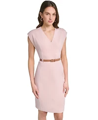 Calvin Klein Women's Cap-Sleeve V-Neck Belted Sheath Dress