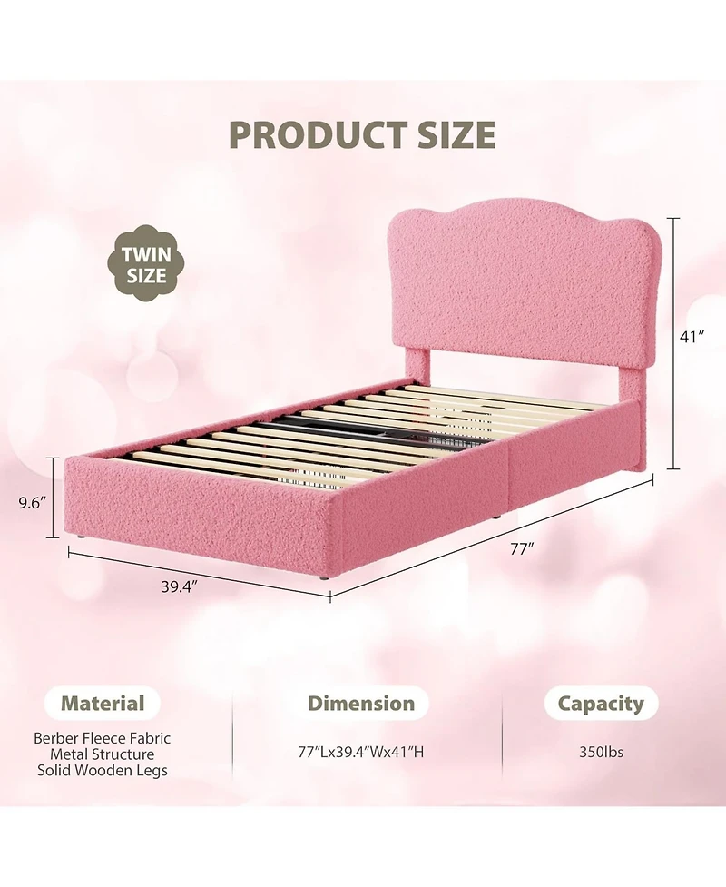 gaomon Twin Bed Frame for Kids with 2 Drawers, Velvet Twin Bed for Girls, Boys, Sturdy Platform Bed, No Box Spring Needed, Noise Free