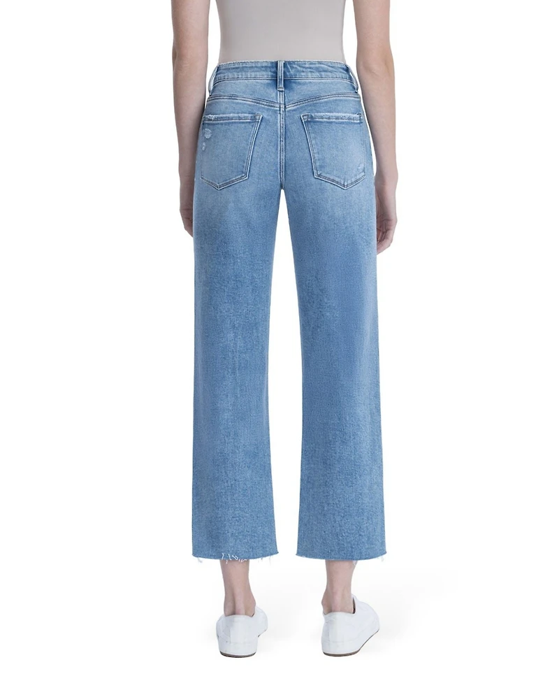 Flying Monkey Women's High Rise Raw Hem Crop Slim Wide Leg Jeans
