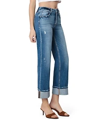 Flying Monkey Women's High Rise Cuffed Slim Wide Leg Jeans