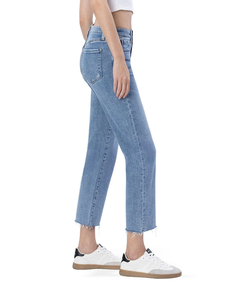 Vervet Women's Mid Rise Clean Cut Raw Hem Straight Jeans