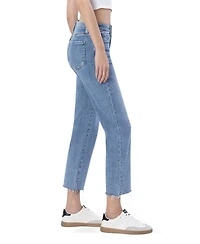 Vervet Women's Mid Rise Clean Cut Raw Hem Straight Jeans