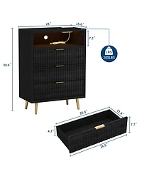 gaomon Fluted 3-Drawer Dresser for Bedroom, Modern White with Built-in Led Lights and Wave Front Design, Large Storage